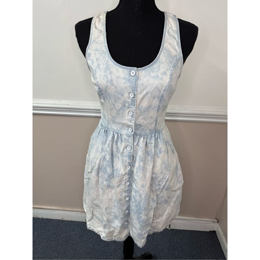 Hollister Denim Acid Wash Button Front Dress with Pockets Size Small